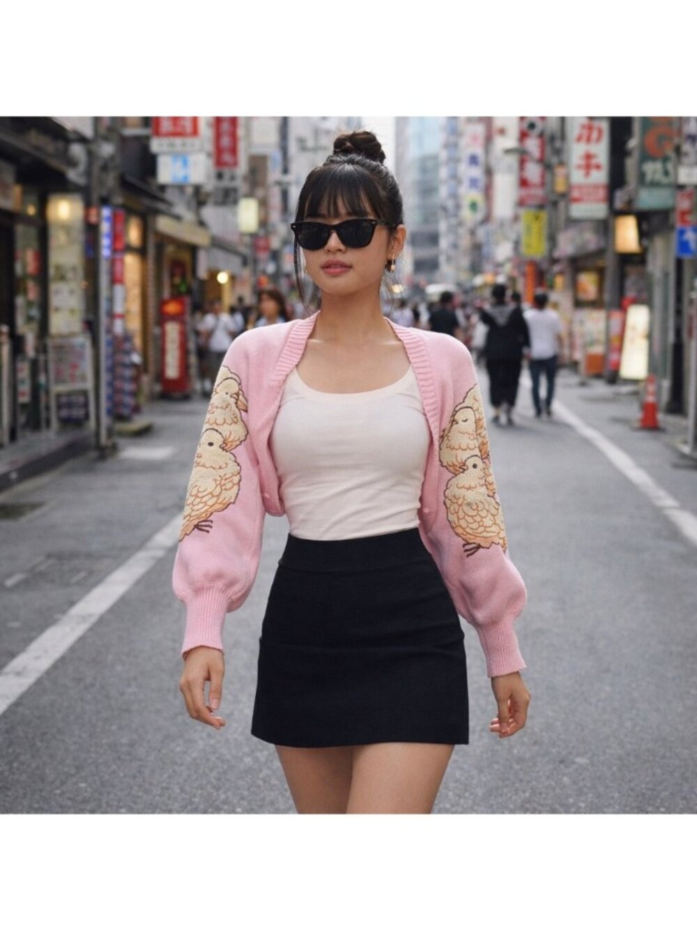 Meyoco Pigeon Bolero Sweater Cardigan Women Long Sleeve Shrug Harajuku Pink XL